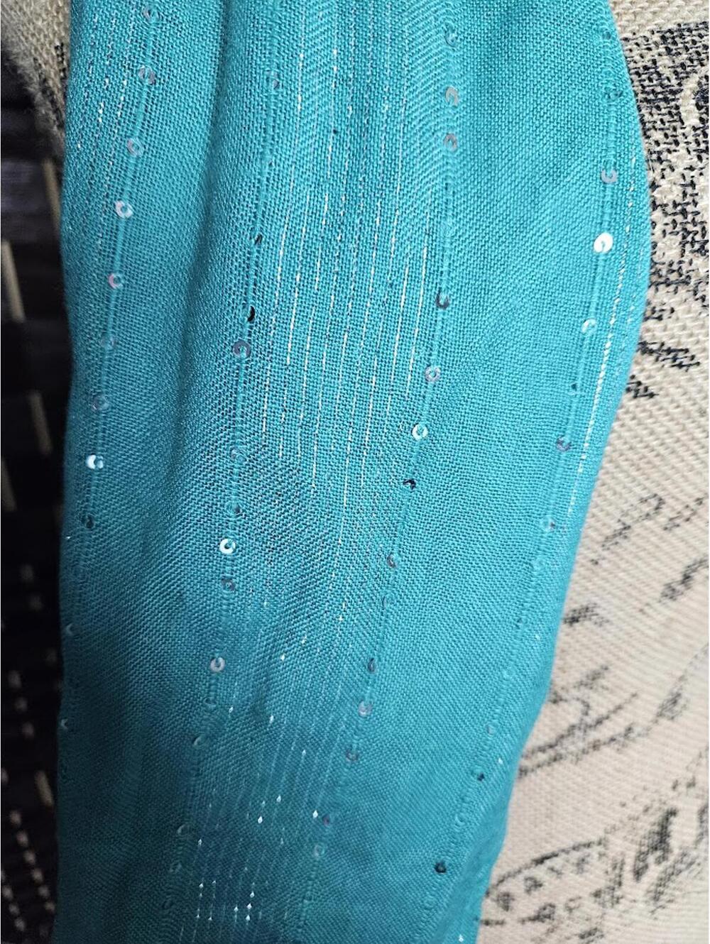 Teal Sparkly Scarf Shimmer Lightweight Fairycore Mermaid Boho - Picture 2 of 4